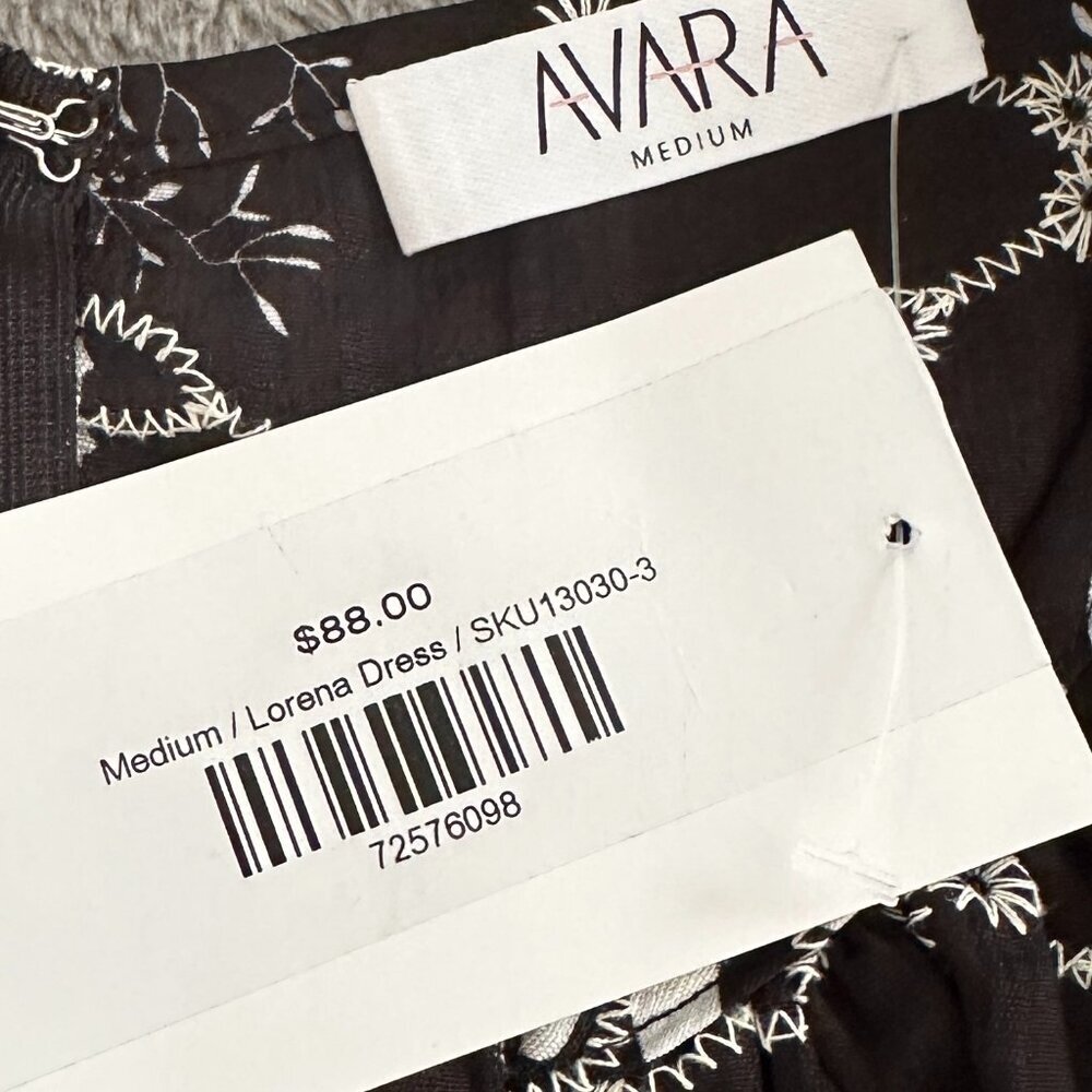 NWT Avara Lorena Dress Black White Embroidered Women's MEDIUM Fit Flare - Picture 5 of 8